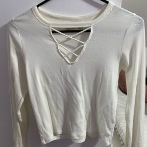 white long sleeve cut out top